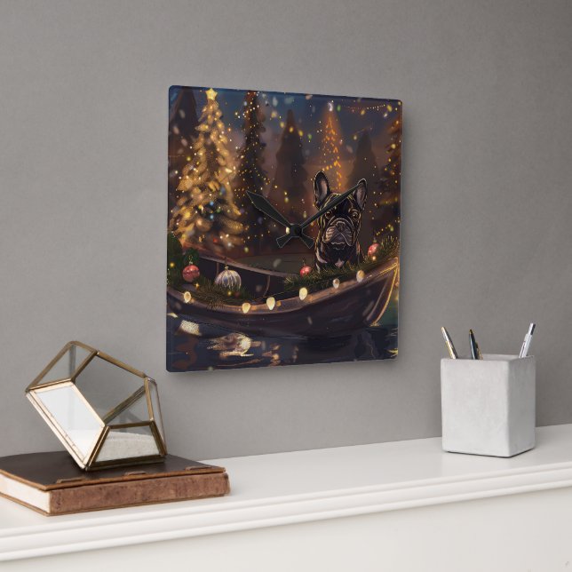 Horloge Carrée French Bulldog Christmas Festive Voyage (Bureau)