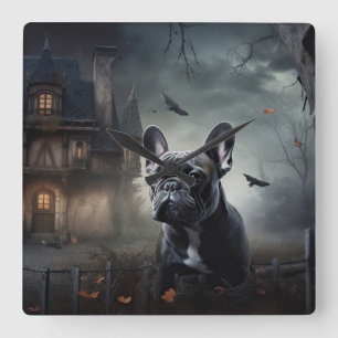Horloge Carrée French Bulldog Halloween Épouvantable