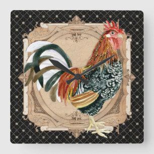 Horloge Carrée French Country Roosters Vintage Antique Maison Déc