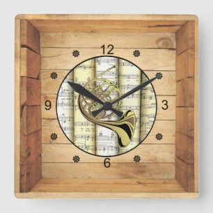 Horloge Carrée French Horn ~ 3 Dimensional ~ Folk Art Box ~ ~
