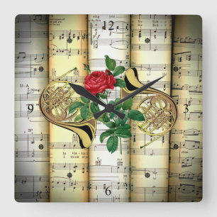Horloge Carrée French Horns & Rose