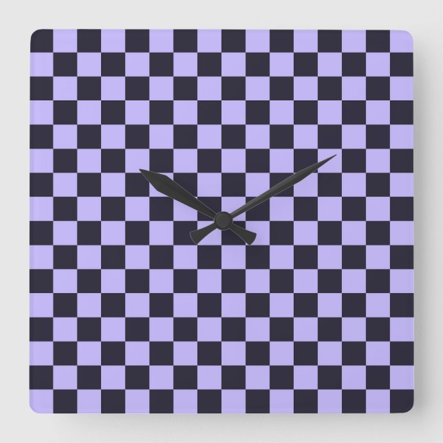 Horloge Carrée French lilac checkerboard pattern (Recto)