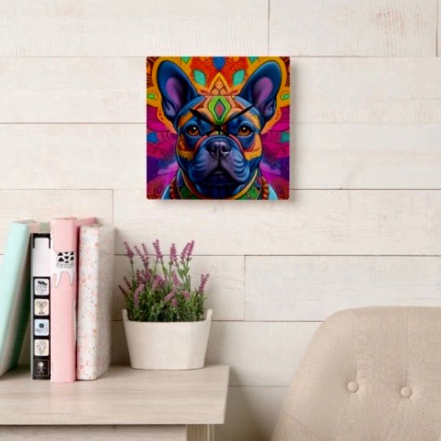 Horloge Carrée Frenchie Fun Anniversaire Fantastique (Wall clock backside hanging slot 2 sizes Grade A acrylic. 
)