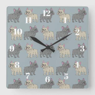 Horloge Carrée Frenchies, Smokey Bleu