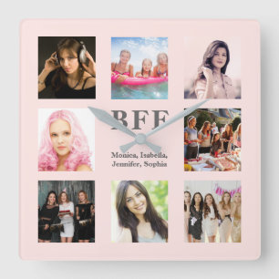 Horloge Carrée Friends forever bff rose gold photo collage