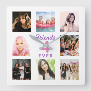 Horloge Carrée Friends photo white bff pink