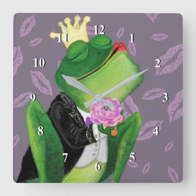 Horloge Carrée Frog Prince Wall Clock Kiss (Recto)