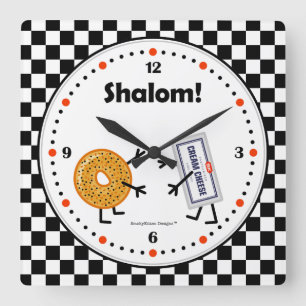 Horloge Carrée Fromage de bagel et fondu - Shalom - nourritures