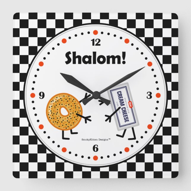 Horloge Carrée Fromage de bagel et fondu - Shalom - nourritures (Recto)