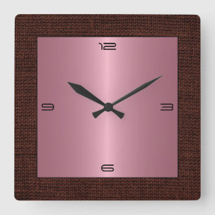 Horloge Carrée Frontière moderne rose de toile de jute d'acier
