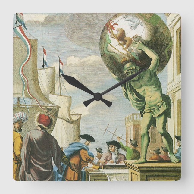 Horloge Carrée Frontispice d'atlas de l'ère baroque Globe terrest (Recto)