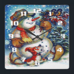 Horloge Carrée Frosty le bonhomme de neige vintage et Noël avec d<br><div class="desc">Décoration de Noël Frosty le bonhomme de neige vintage et Noël avec des amis.</div>