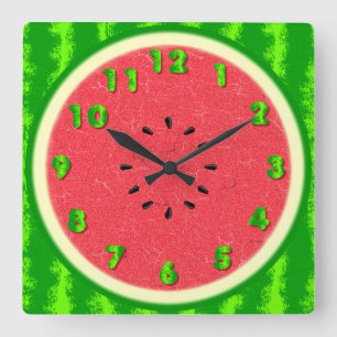 Horloge Carrée Fruit d'été de la tranche de pastèque à la croûte