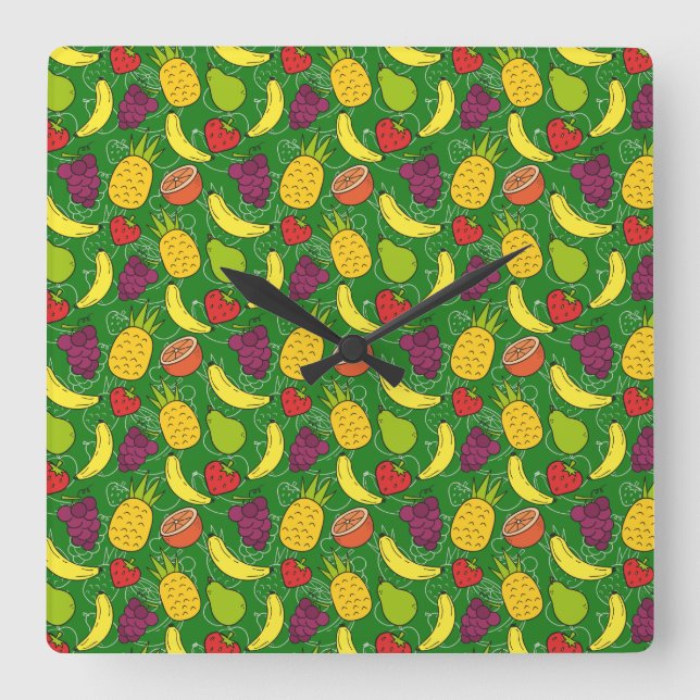 Horloge Carrée Fruit motif transparent | motif de surface de frui (Recto)