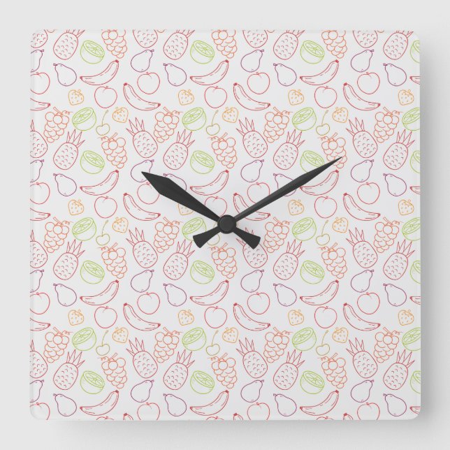 Horloge Carrée Fruit motif transparent | motif de surface de frui (Recto)