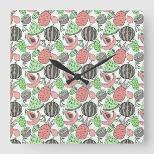Horloge Carrée Fruit motif transparent   motif de surface de frui