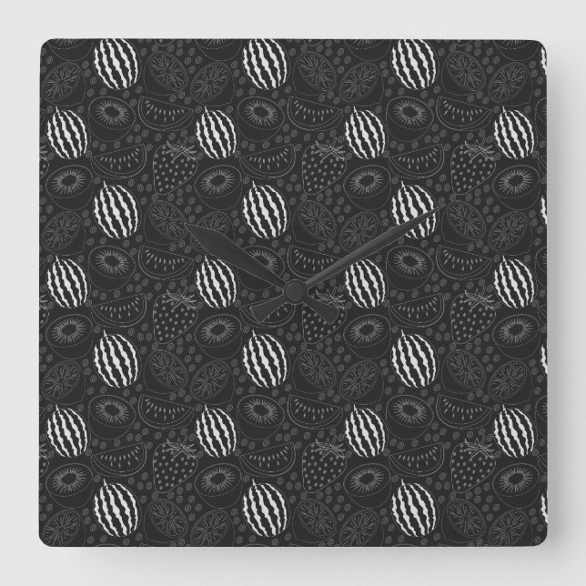 Horloge Carrée Fruit seamless pattern black and white Tropical (Recto)