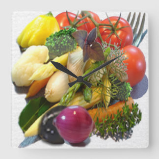 HORLOGE CARRÉE FRUITS ET LÉGUMES