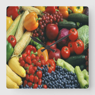HORLOGE CARRÉE FRUITS ET LÉGUMES
