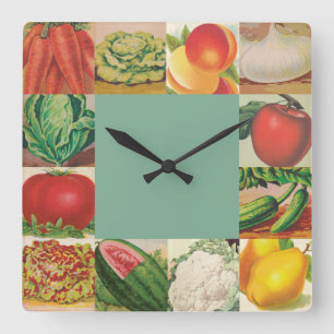 Horloge Carrée Fruits et légumes vintages