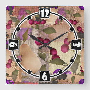 Horloge Carrée Fruits, patchwork