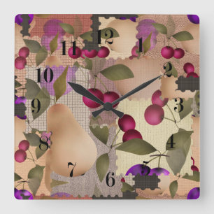 Horloge Carrée Fruits, patchwork