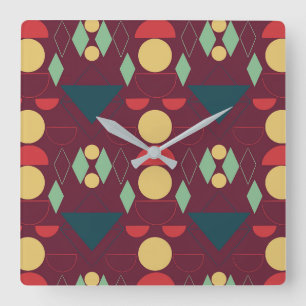 Horloge Carrée Fuchsia géométrique moyenne du milieu du siècle
