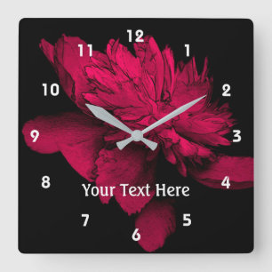 Horloge Carrée Fuchsia Pink Peony Art personnalisé