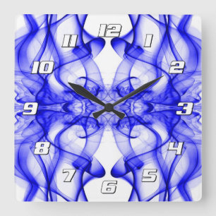 Horloge Carrée Fumée bleue symétrique minimaliste blanc