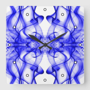 Horloge Carrée Fumée bleue symétrique minimaliste blanc