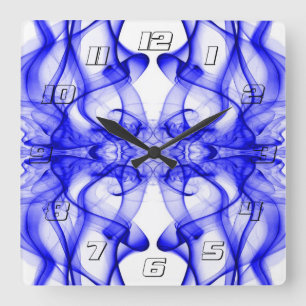 Horloge Carrée Fumée bleue symétrique minimaliste blanc