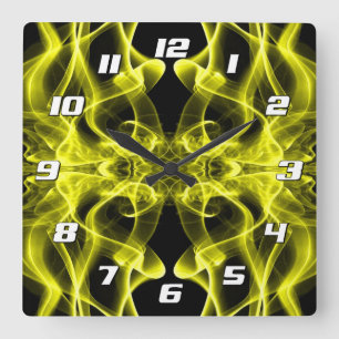 Horloge Carrée Fumée jaune Symétrique Minimaliste Noir