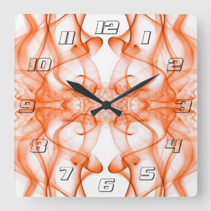 Horloge Carrée Fumée orange symétrique minimaliste blanc