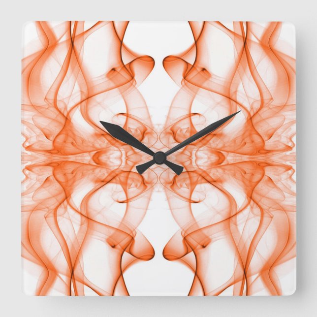 Horloge Carrée Fumée orange symétrique minimaliste blanc (Recto)