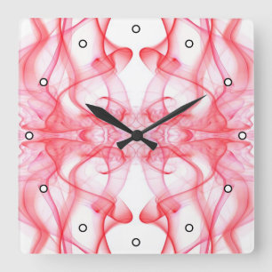 Horloge Carrée Fumée Rouge Abstrait Minimaliste Symétrique