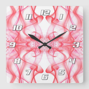 Horloge Carrée Fumée Rouge Abstrait Minimaliste Symétrique