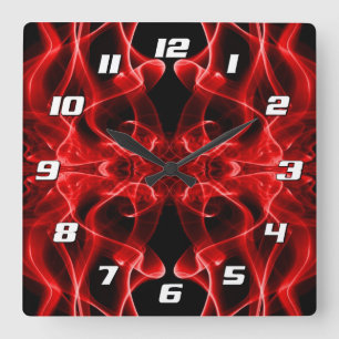 Horloge Carrée Fumée rouge minimaliste symétrique noir