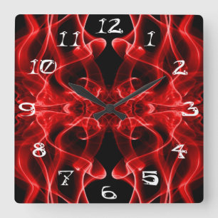Horloge Carrée Fumée rouge minimaliste symétrique noir