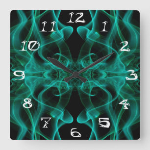 Horloge Carrée Fumée verte minimaliste symétrique noir