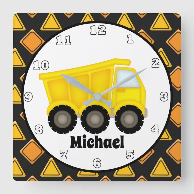 Horloge Carrée Fun boys room construction dump truck clock (Recto)