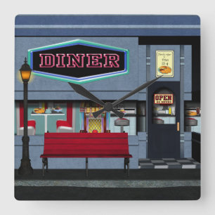 Horloge Carrée Fun Diner clock