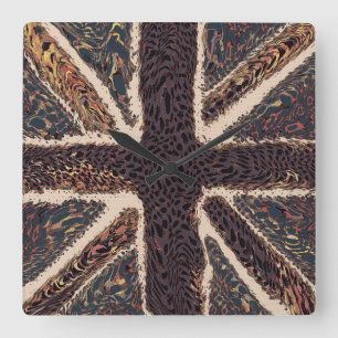 Horloge Carrée Fun Flag Art Brown Union Jack Poster de animal