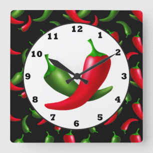 Horloge Carrée Fun Hot peppers kitchen clock
