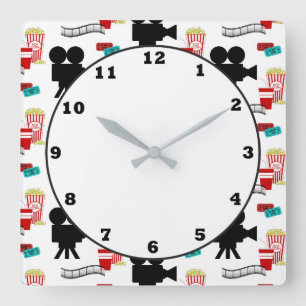 Horloge Carrée Fun Movie théâtre reel popcorn
