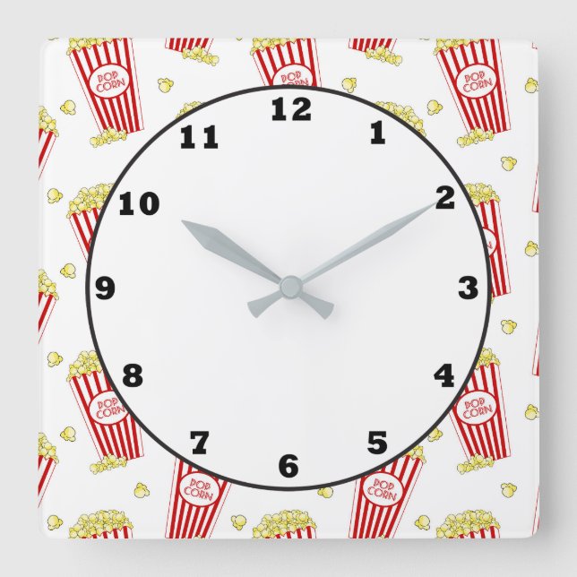 Horloge Carrée Fun Théâtre pop maïs motif décoration maison horlo (Recto)