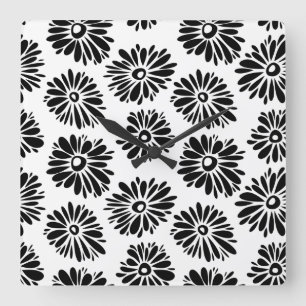 Horloge Carrée Funky Black and white floral
