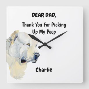 Horloge Carrée Funky Central Asia Berger Papa Aquarelle Canine