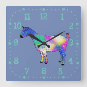 Horloge Carrée Funky Goat Colorful Splatter Paint Animal Art
