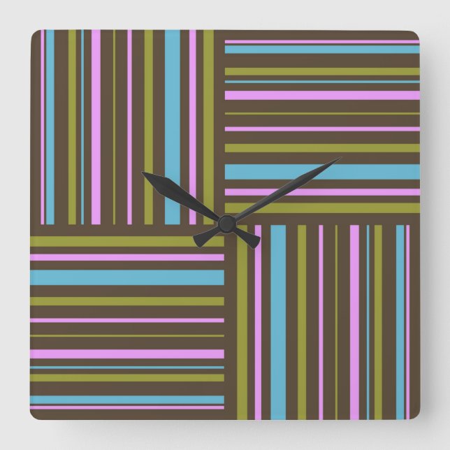 Horloge Carrée Funky retro stripes brown, rose, aqua clock (Recto)