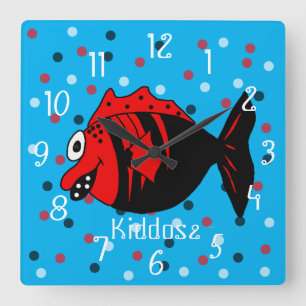 Horloge Carrée Funny and cute black and red fantasy fish